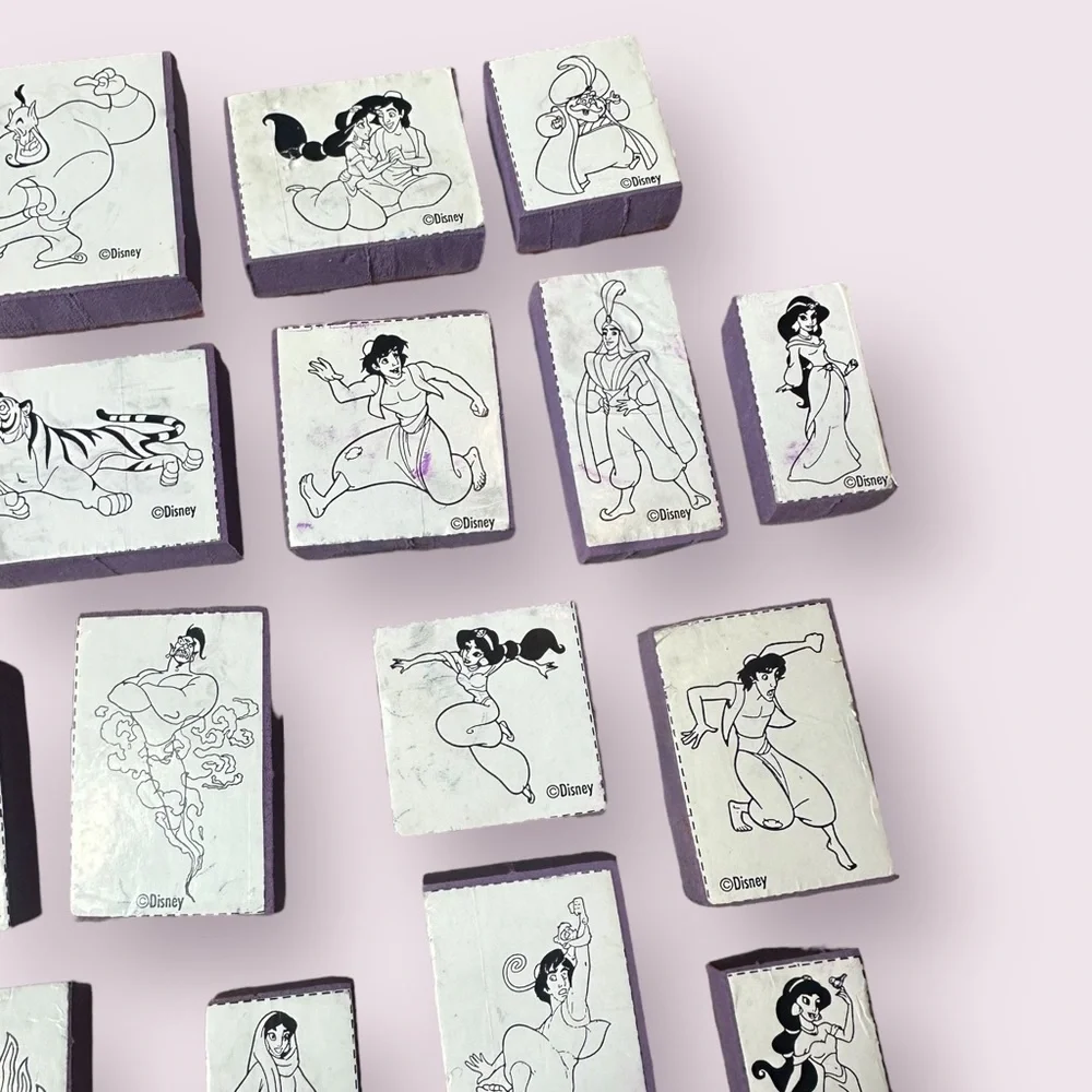 Large Set Of 34 Disney Aladdin Rubber Stamps Jasmine Jafar The Genie Rajah
